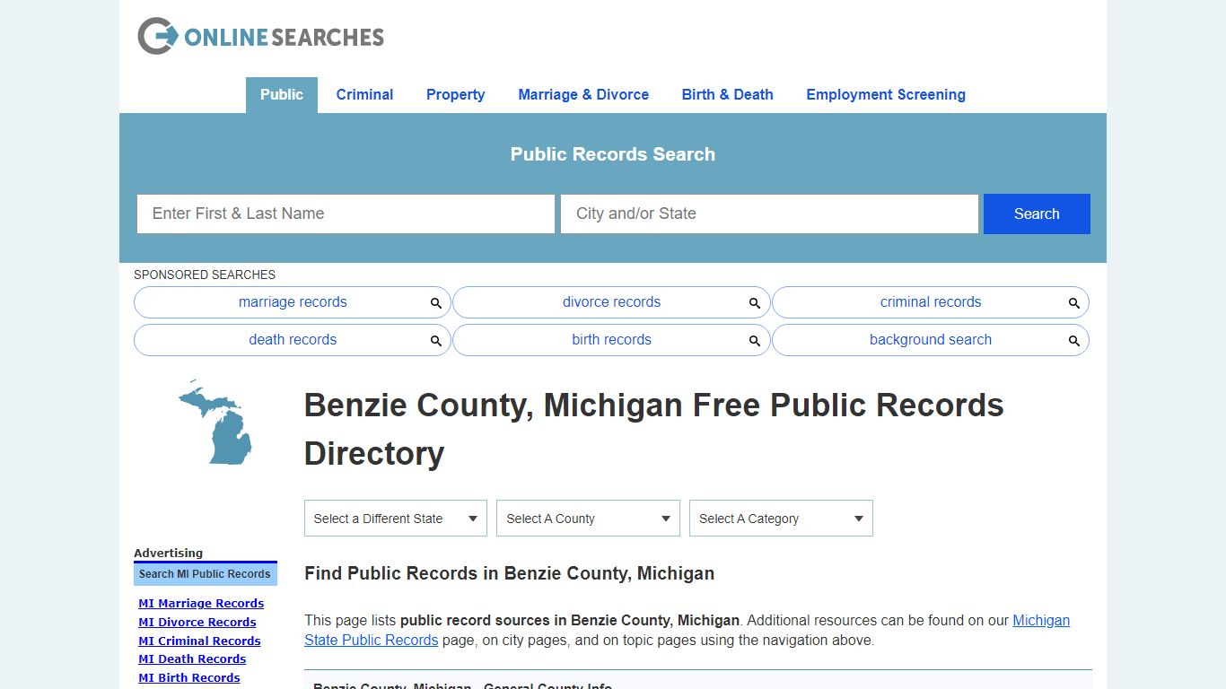 Benzie County, Michigan Public Records Directory