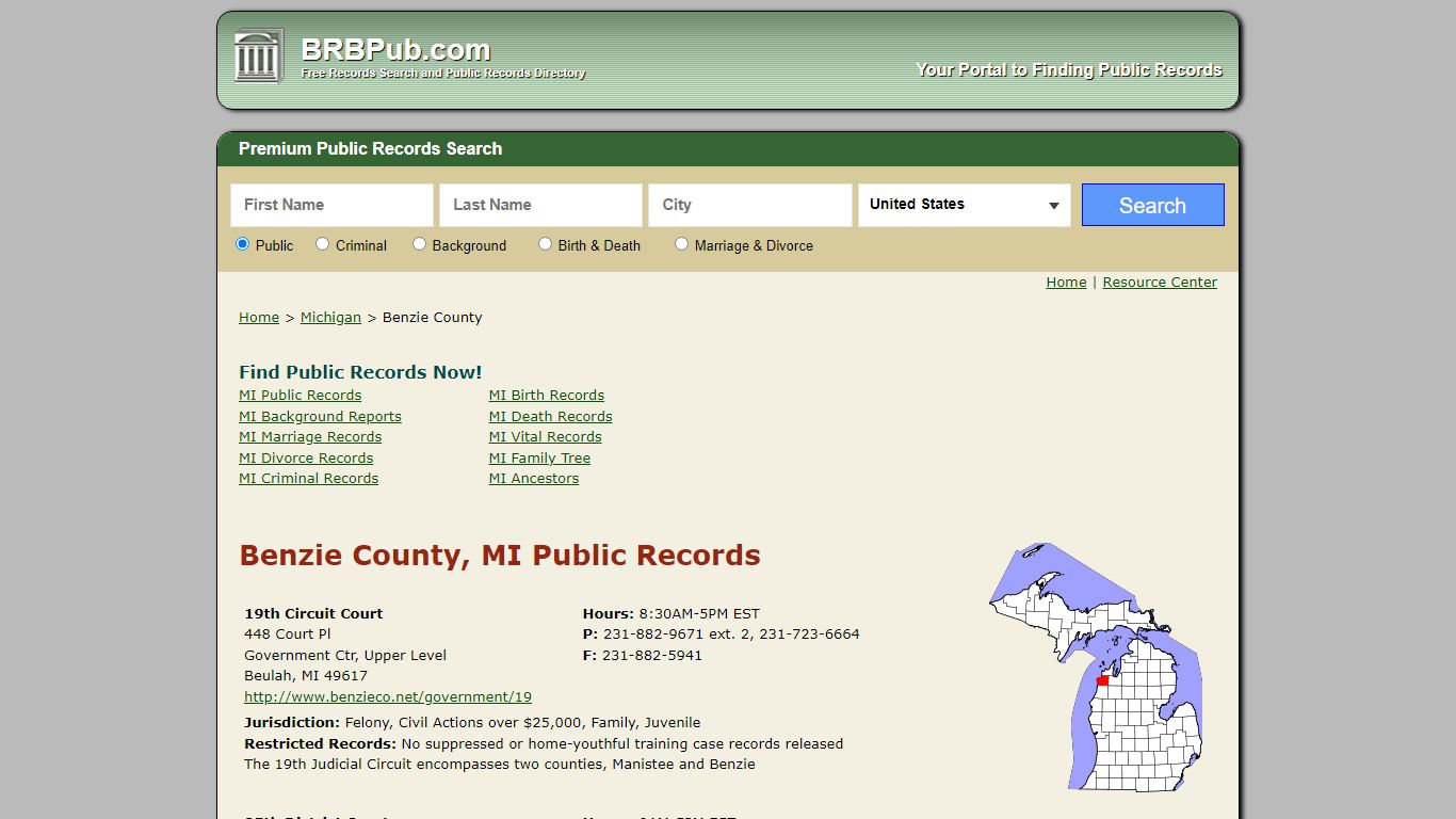 Benzie County Public Records | Search Michigan Government Databases